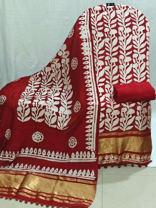 Designer Red Modal Gajji Batic suit