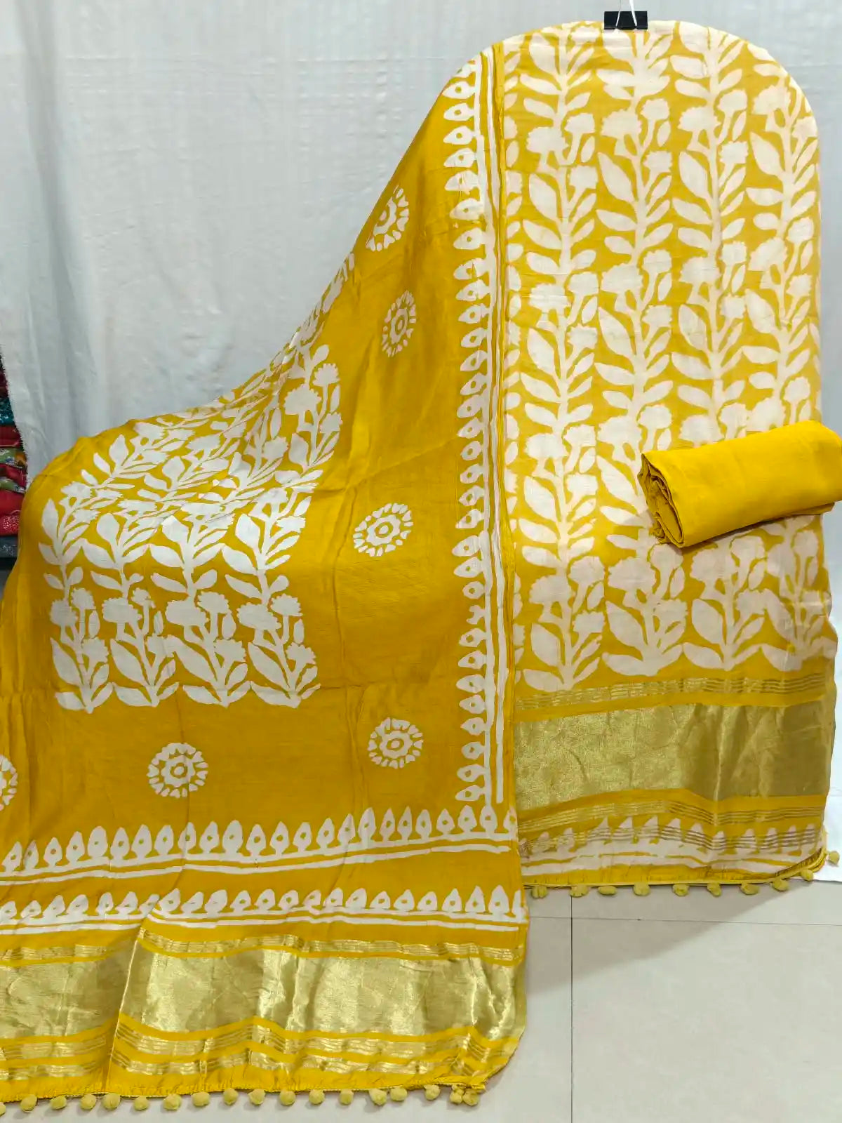 Designer Yellow Modal Gajji Batic suit