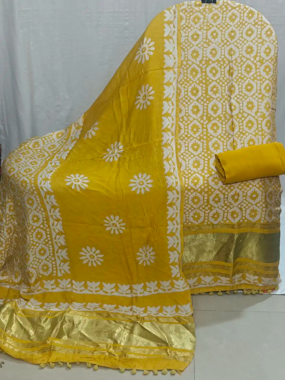 Designer Yellow Modal Gajji Batic suit