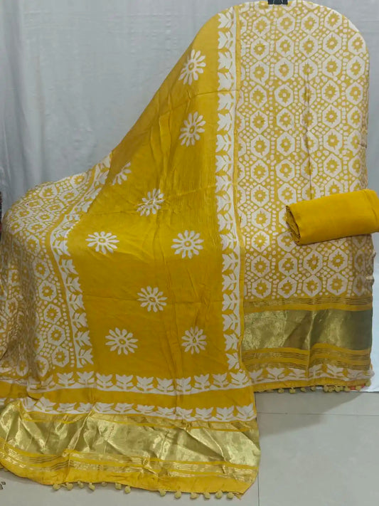 Designer Yellow Modal Gajji Batic suit