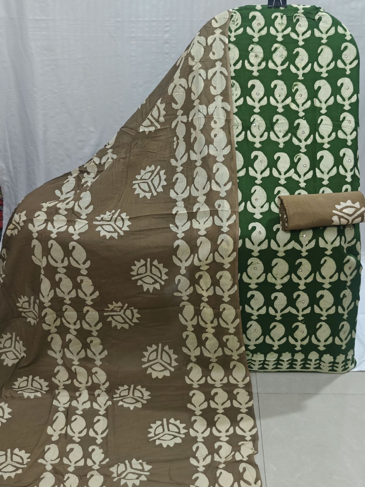 Green Wax Batik Cotton Unstitched Suit By ASC