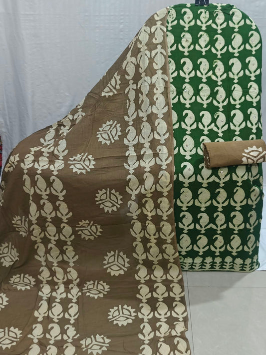 Green Wax Batik Cotton Unstitched Suit By ASC