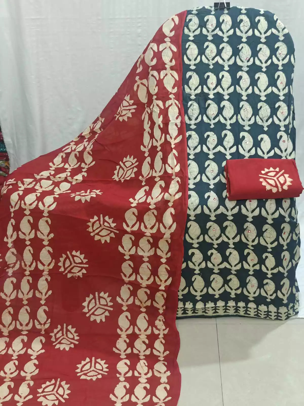 Navy blue Wax Batik Cotton Unstitched Suit By ASC