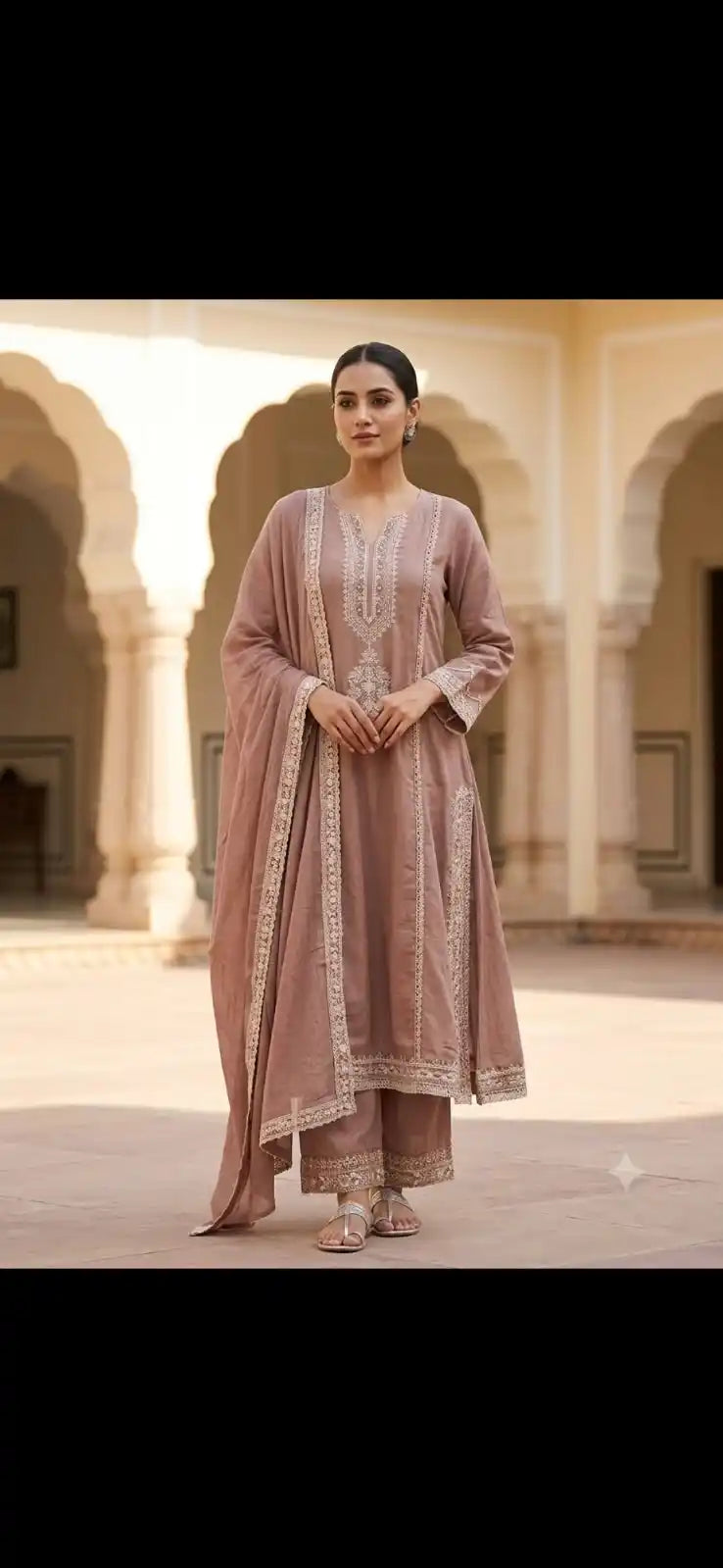 Bronze  straight-fit kurta featuring traditional embroidery designer suit