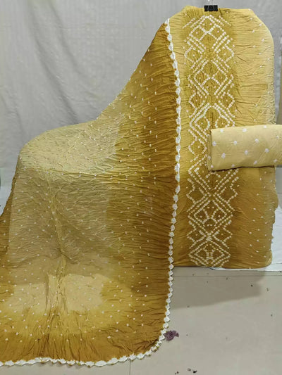 Mustard & Lemon Hand Bandhej Cotton Unstitched Suit with Dupatta By ASC - ASC Fashion Store