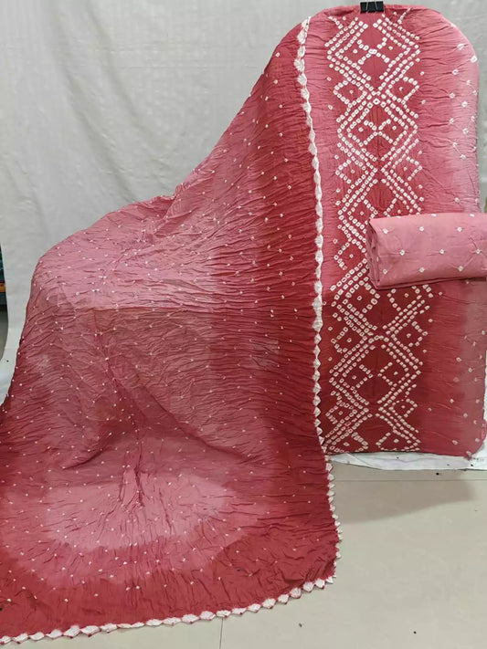 Coral Red Hand Bandhej Cotton Unstitched Suit with Dupatta By ASC - ASC Fashion Store