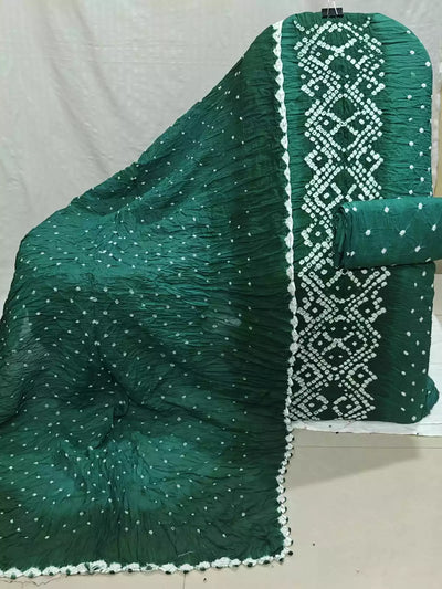 Bottle Green Hand Bandhej Cotton Unstitched Suit with Dupatta By ASC - ASC Fashion Store