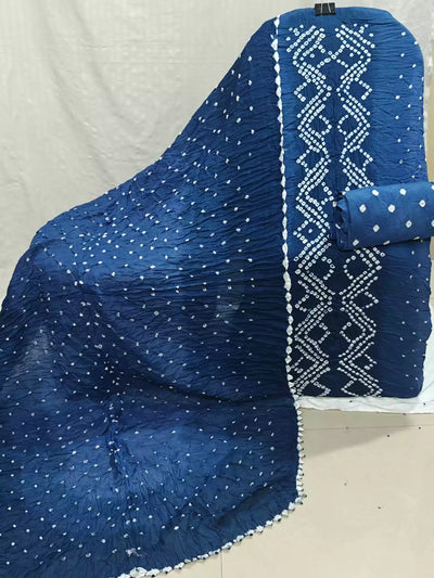 Royal Blue Hand Bandhej Cotton Unstitched Suit with Dupatta By ASC - ASC Fashion Store