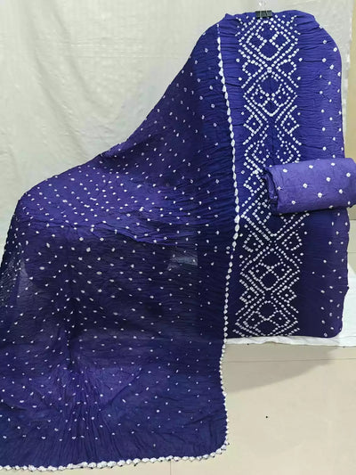 Indigo Blue Hand Bandhej Cotton Unstitched Suit with Dupatta By ASC - ASC Fashion Store
