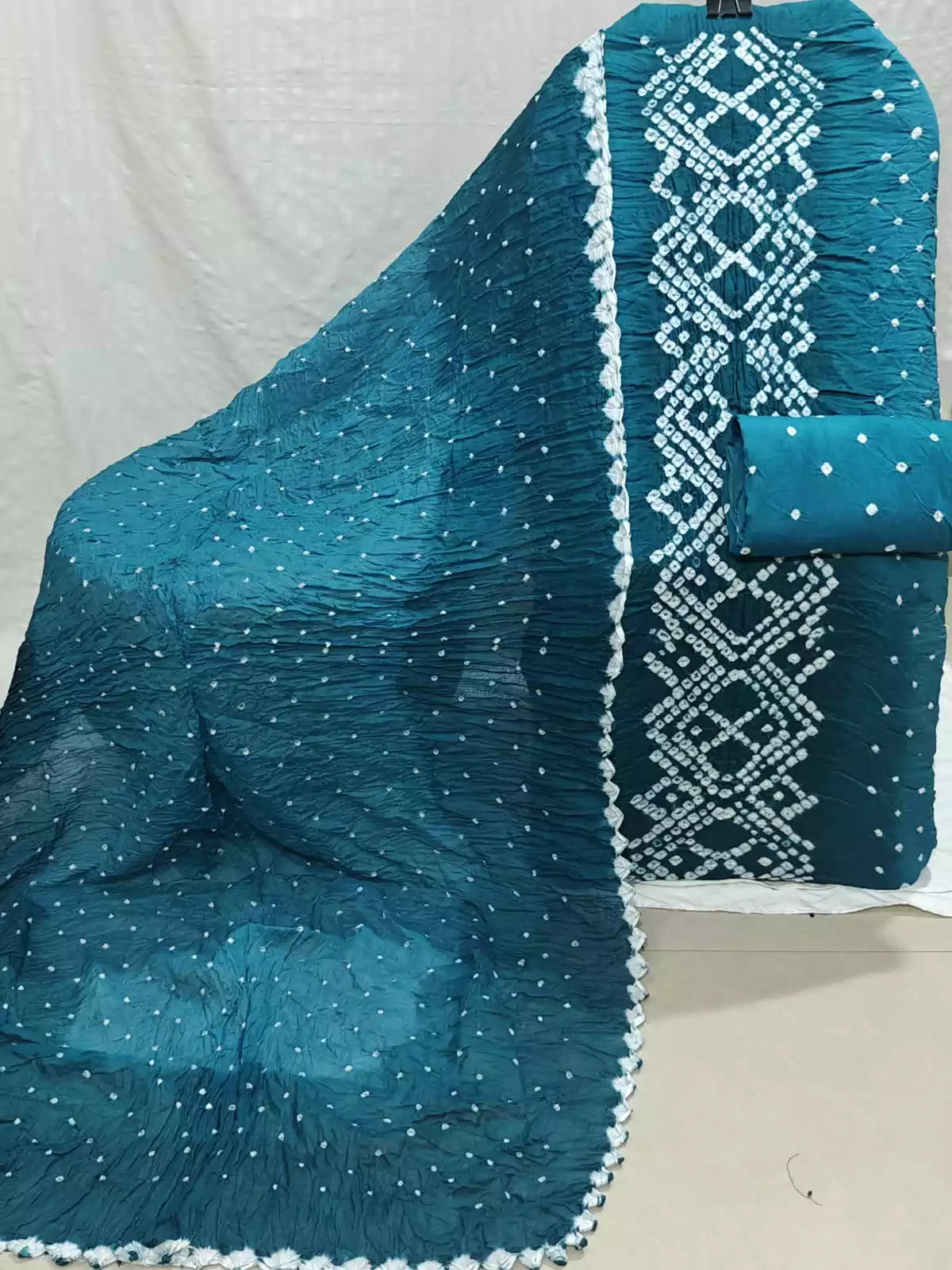 Teal Blue Hand Bandhej Cotton Unstitched Suit with Dupatta By ASC - ASC Fashion Store