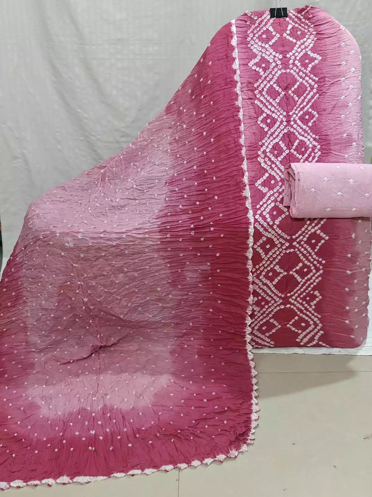 Rose Pink Hand Bandhej Cotton Unstitched Suit with Dupatta By ASC - ASC Fashion Store