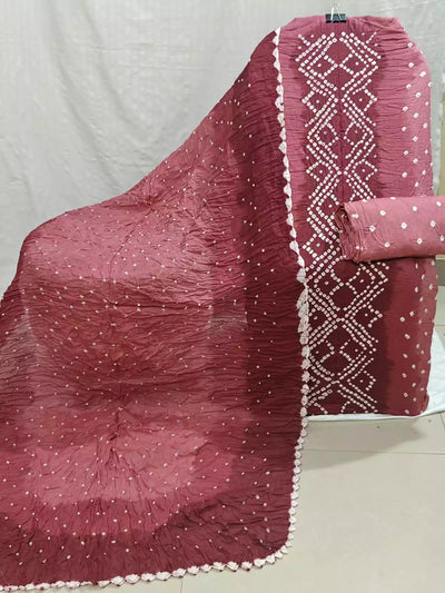 Maroon & Rose Hand Bandhej Cotton Unstitched Suit with Dupatta By ASC - ASC Fashion Store
