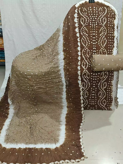 Coffee Brown & Tan Hand Bandhej Cotton Unstitched Suit with Dupatta By ASC - ASC Fashion Store