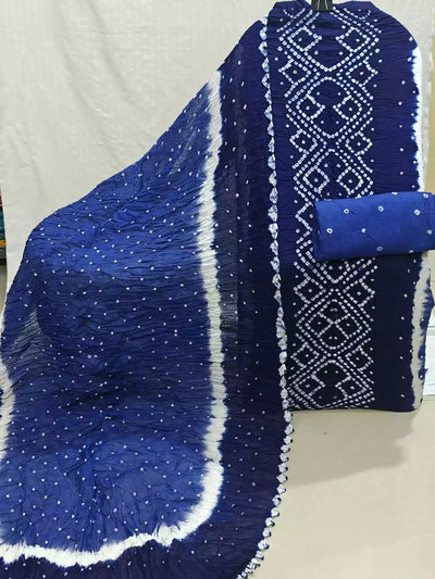 Royal Blue & Navy Hand Bandhej Cotton Unstitched Suit with Dupatta By ASC - ASC Fashion Store
