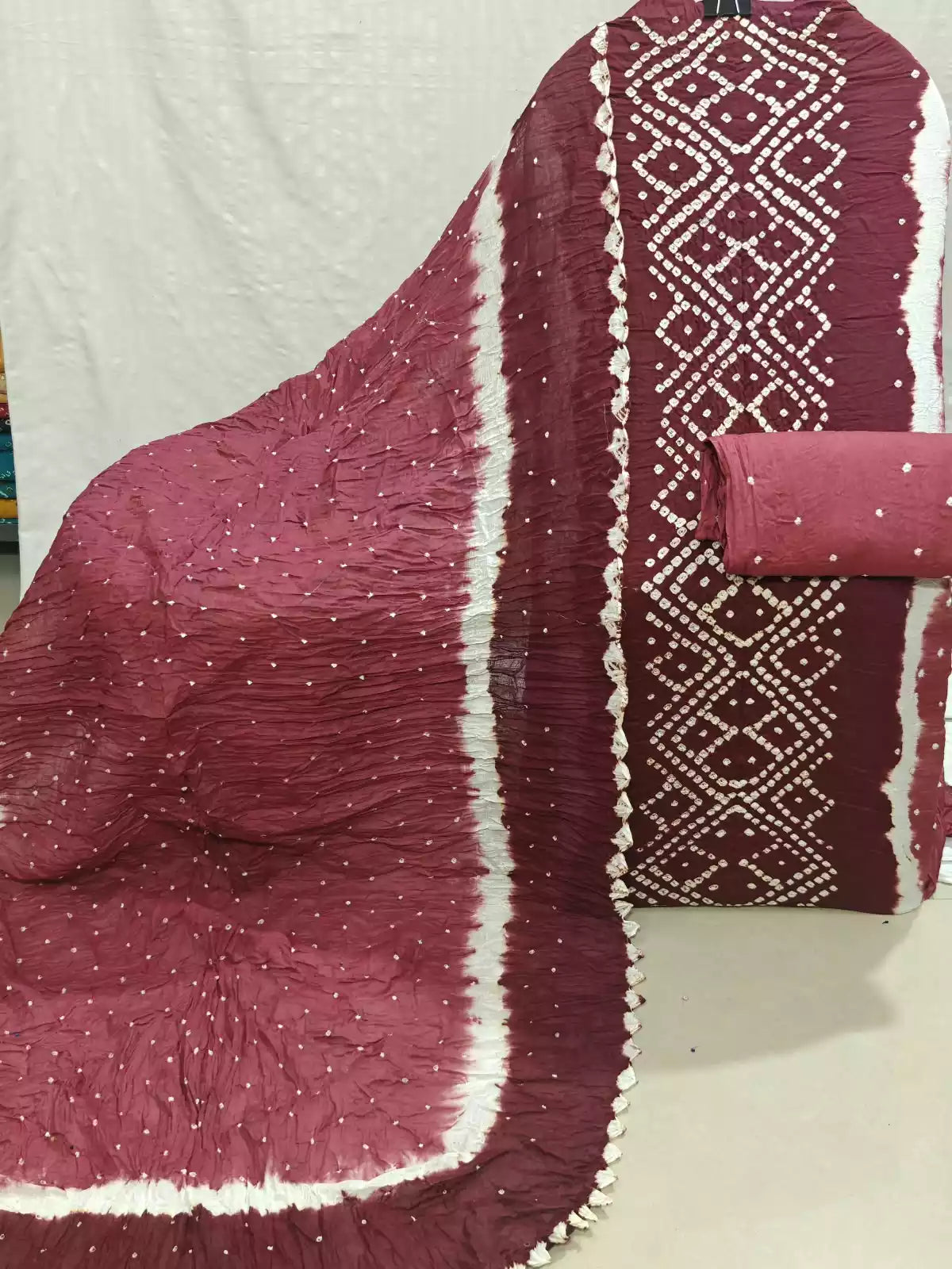 Maroon & Onion Pink Hand Bandhej Cotton Unstitched Suit with Dupatta By ASC - ASC Fashion Store