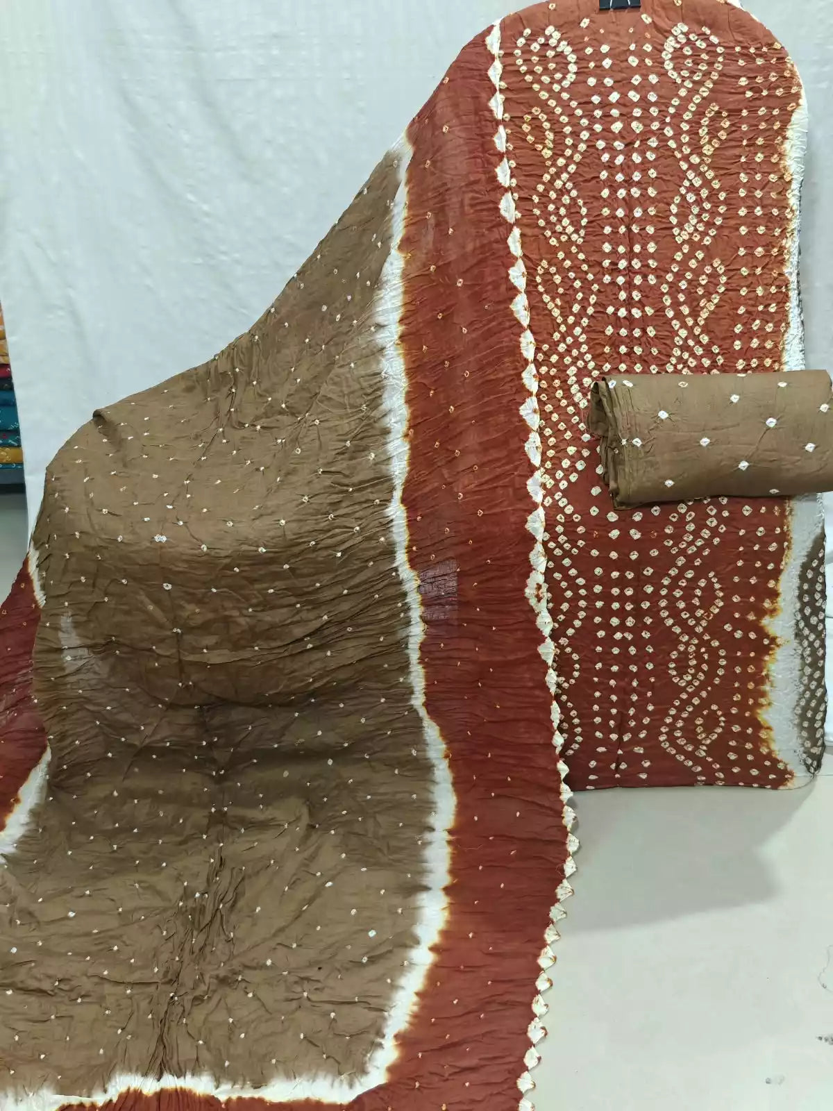 Rust & Mocha Hand Bandhej Cotton Unstitched Suit with Dupatta By ASC - ASC Fashion Store