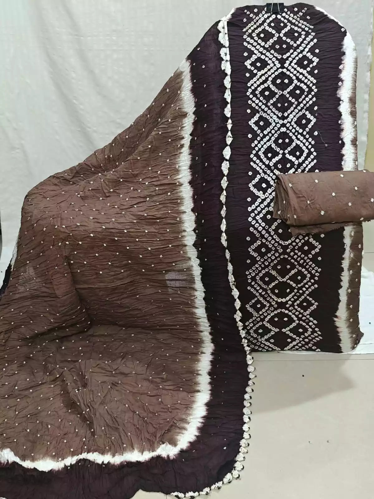 Wine & Mauve Hand Bandhej Cotton Unstitched Suit with Dupatta By ASC - ASC Fashion Store