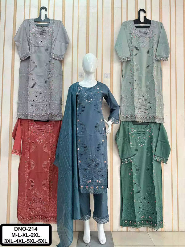Readymade Rayon Karachi Embroidered Suit Part Wear With Comfortable Pant, Maslin Dupatta (Copy)