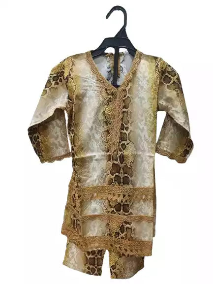 Girls Kids Karachi Lace Rayon Kurta Pant Straight Cut Cord-Sets