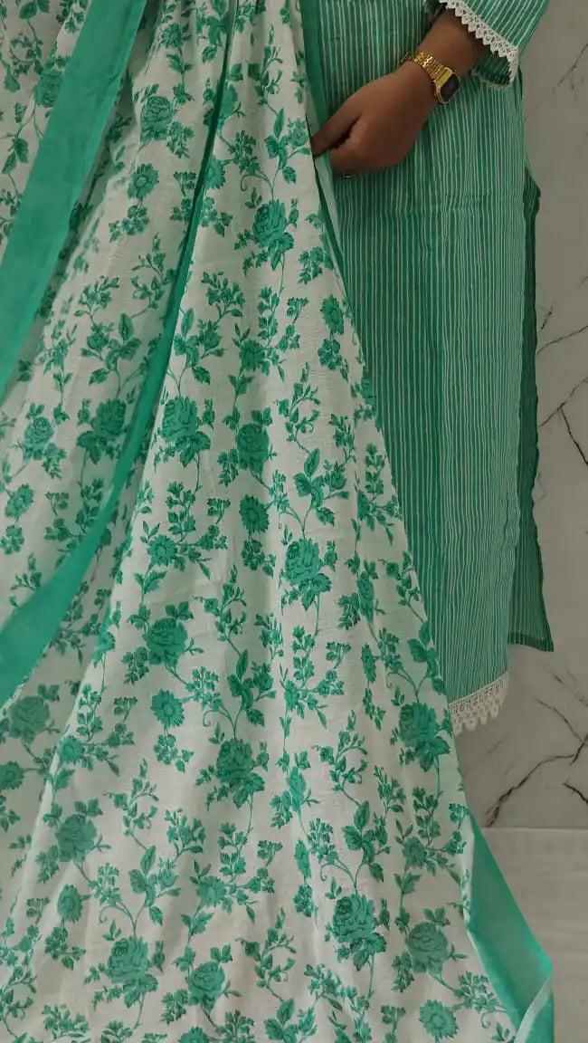 Readymade Block Print Cotton Suit With Cotton Dupatta