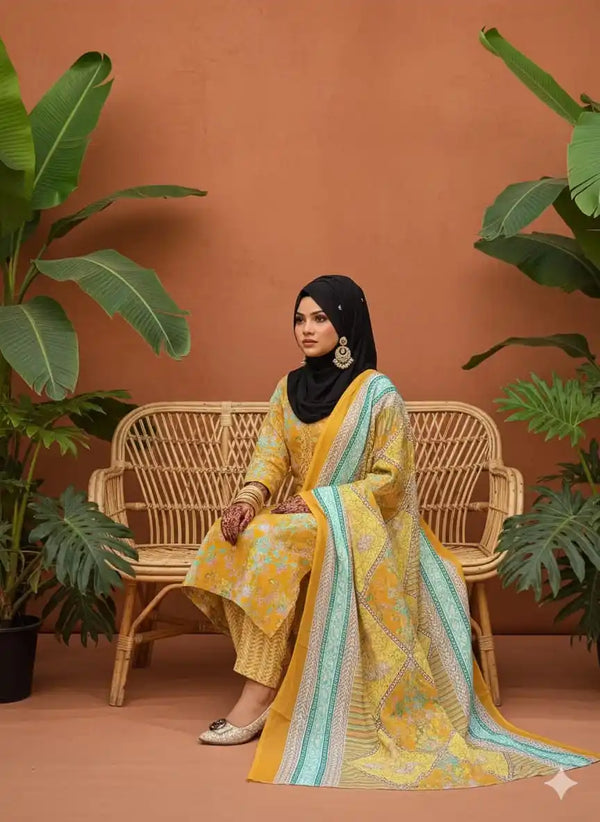 Readymade Block Print Cotton Suit With Cotton Dupatta