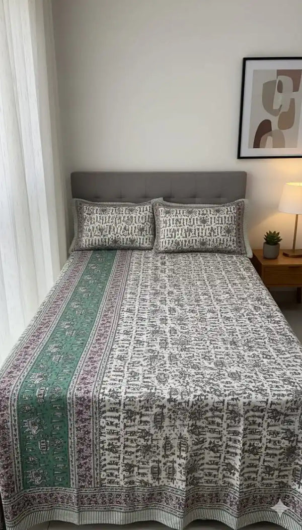 Queen Size 7ft*8.5ft Sanganeri Bedsheet With 2 Pillow Covers