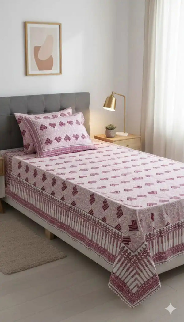 Queen Size 7ft*8.5ft Sanganeri Bedsheet With 2 Pillow Covers