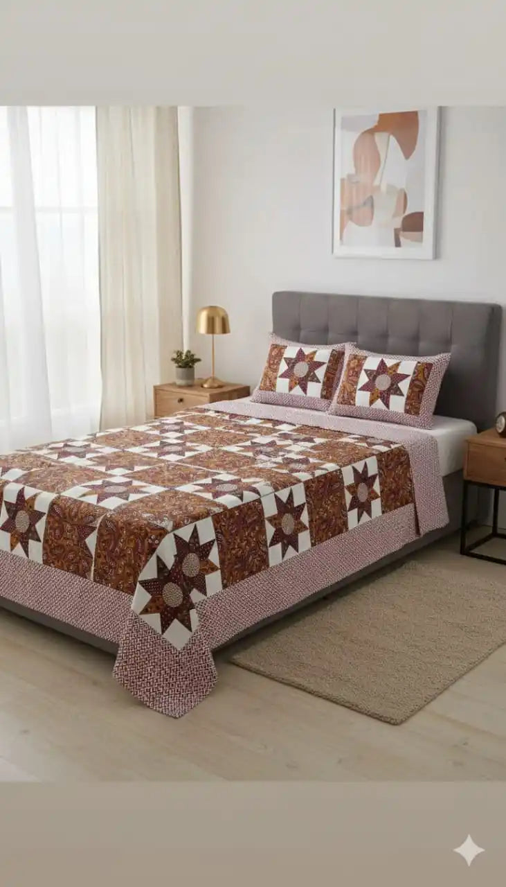 Queen Size 7ft*8.5ft Sanganeri Bedsheet With 2 Pillow Covers