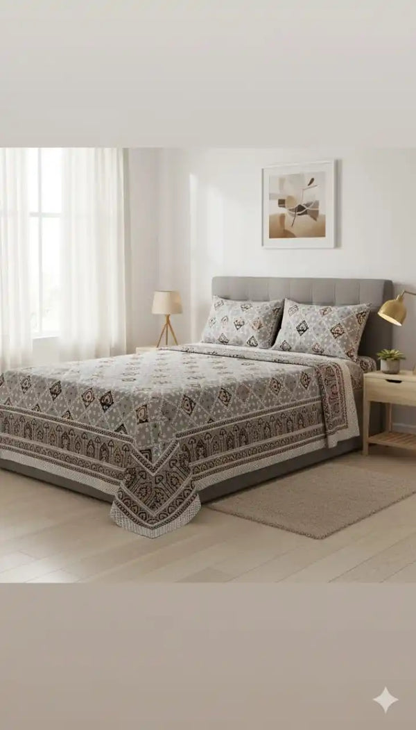 Queen Size 7ft*8.5ft Sanganeri Bedsheet With 2 Pillow Covers