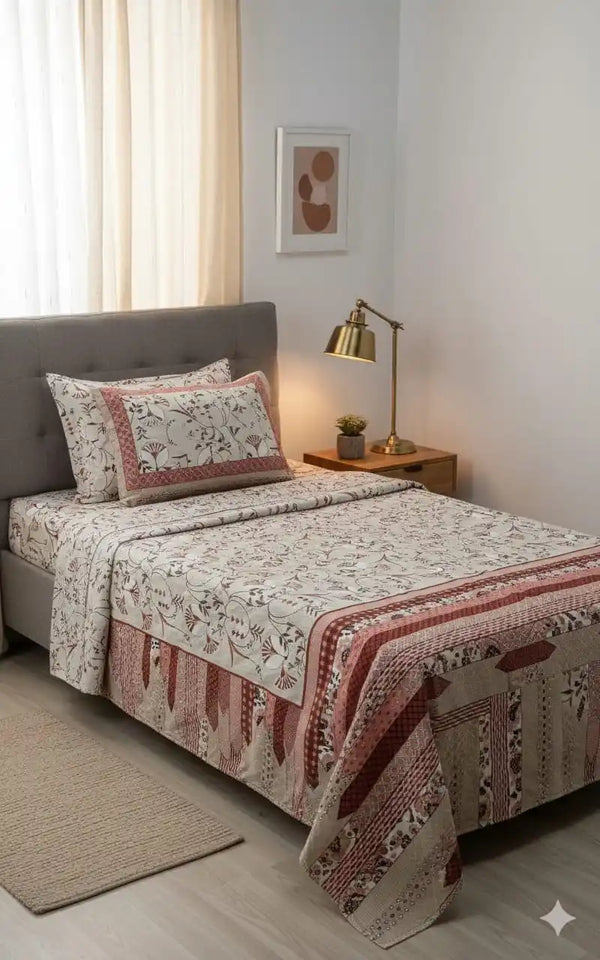 Queen Size 7ft*8.5ft Sanganeri Bedsheet With 2 Pillow Covers