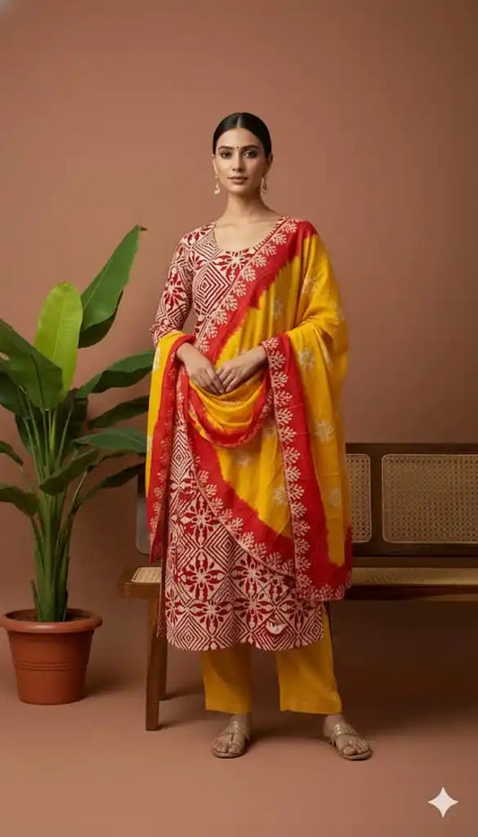 XL Straight cut cotton Handloom Batik With Salwar