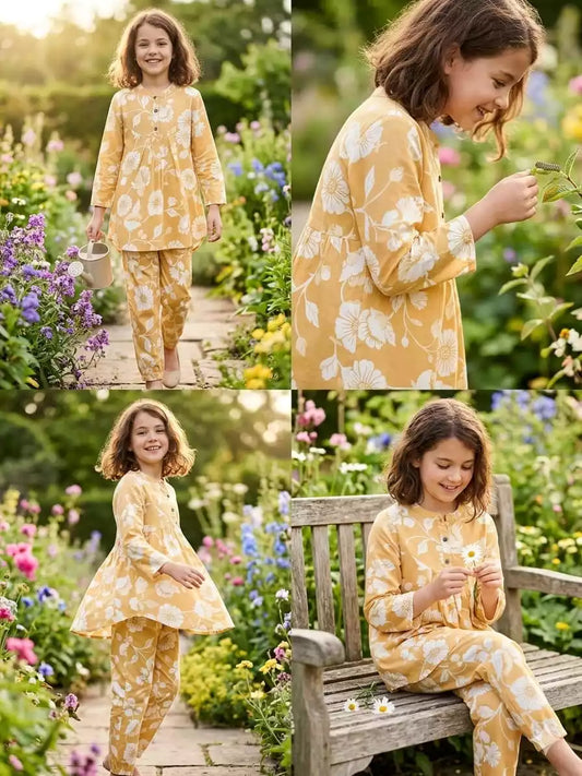 GIRLS KIDS WEAR RAYON SUMMER FRIENDLY TRENDY STYLE PRINTED CORD-SETS