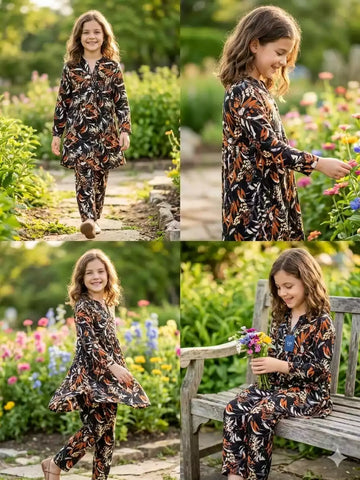 Girls Elegant Rayon Printed Co-Ord Set by ASC