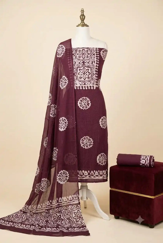 Plum Purple Designer Batik Suit ASC Fashion Store