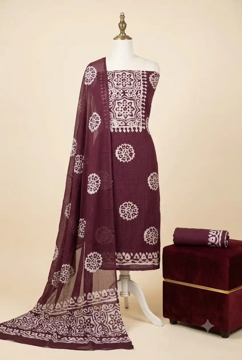 Plum Purple Designer Batik Suit ASC Fashion Store