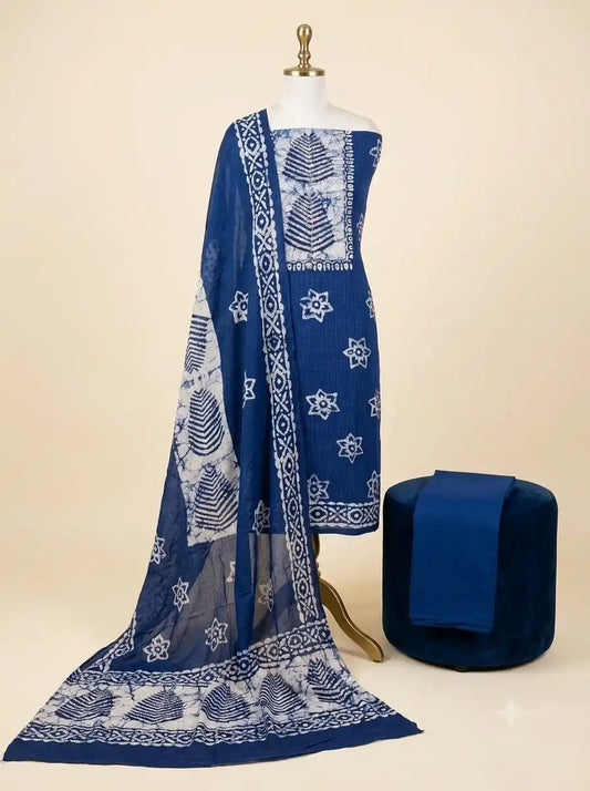 Blue Unstitched Cotton Batik Suit ASC Fashion Store