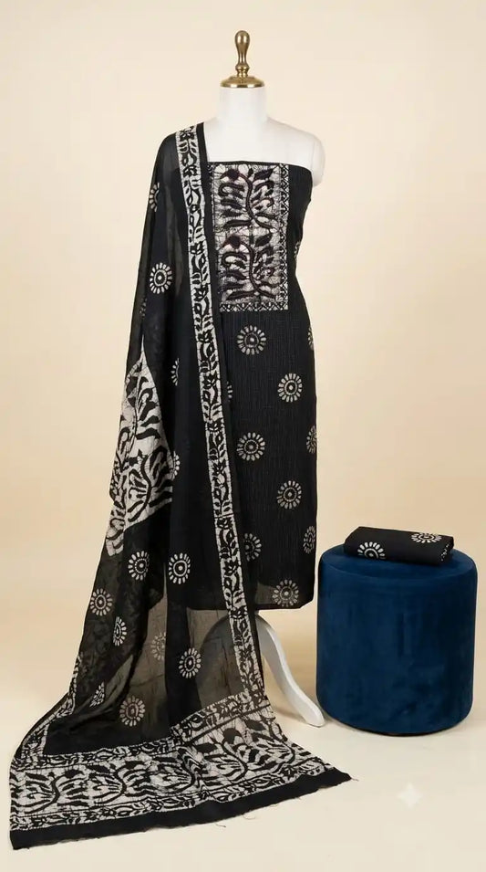 Black Floral Embroidered Cotton Batik Suit ASC Fashion Store