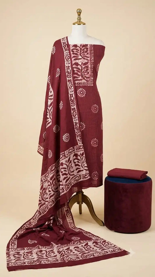 Maroon Wine Embroidered Cotton Batik Suit ASC Fashion Store