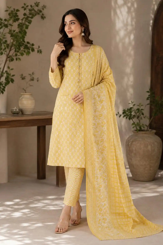 Yellow premium cotton ethnic kurta set