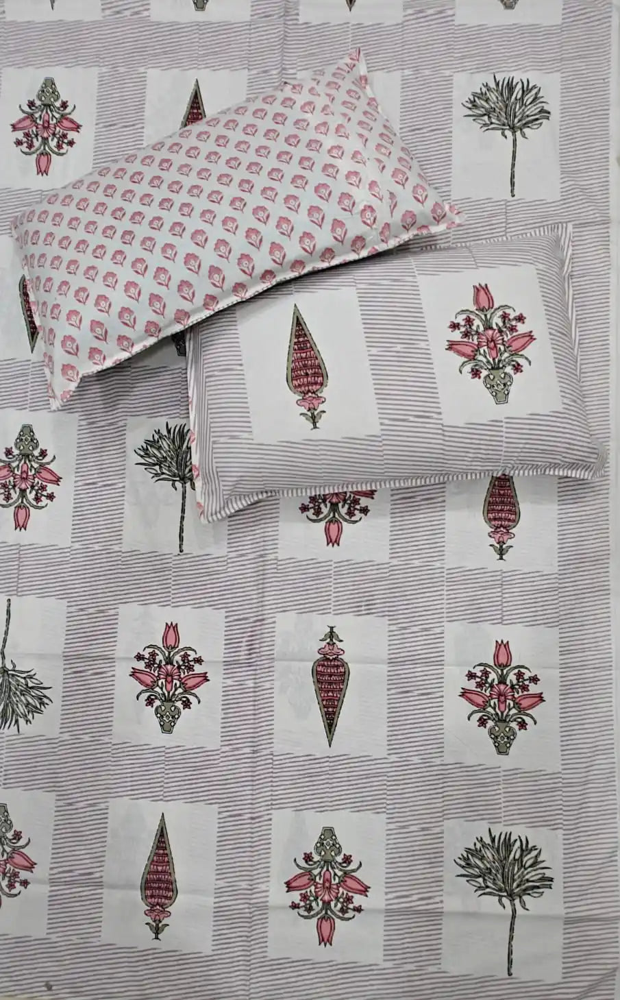 Super King Size Jaipuri Sanganeri Cotton Bedsheet 9x9 ft With 2 Pillow Covers by ASC Fashion Store