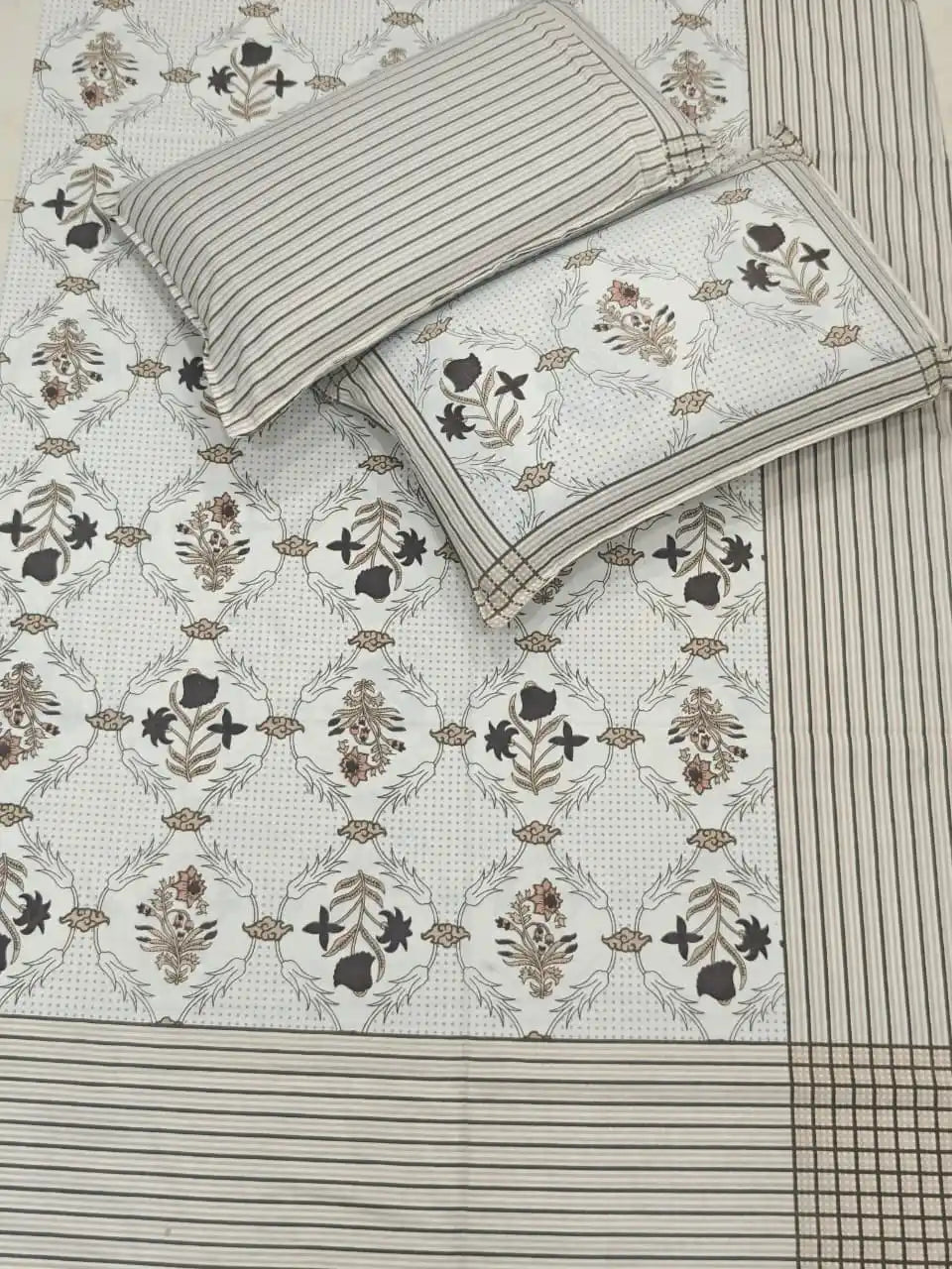 Super King Size Jaipuri Sanganeri Cotton Bedsheet 9x9 ft With 2 Pillow Covers by ASC Fashion Store