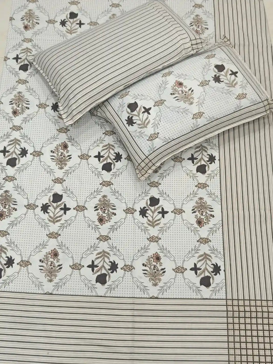 Super King Size Jaipuri Sanganeri Cotton Bedsheet 9x9 ft With 2 Pillow Covers by ASC Fashion Store