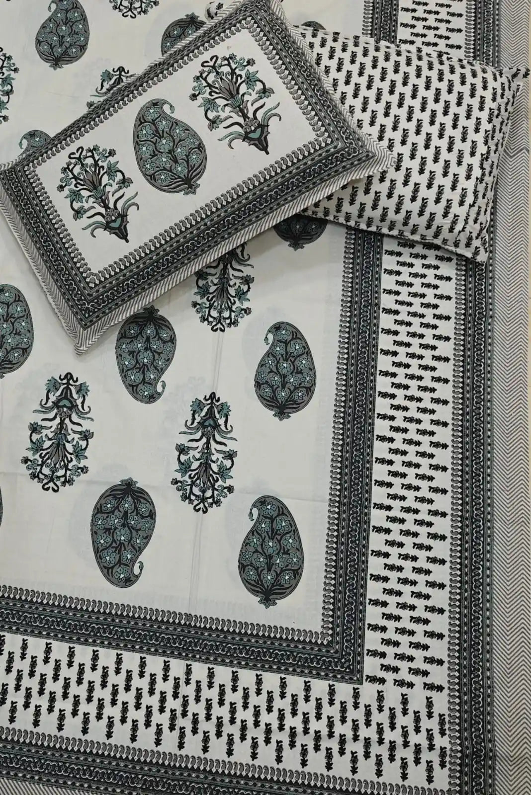 Super King Size Jaipuri Sanganeri Cotton Bedsheet 9x9 ft With 2 Pillow Covers by ASC Fashion Store