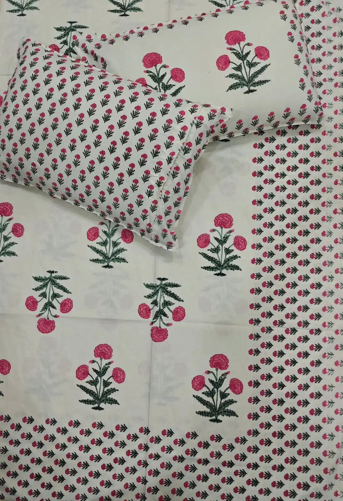 Super King Size Jaipuri Sanganeri Cotton Bedsheet 9x9 ft With 2 Pillow Covers by ASC Fashion Store