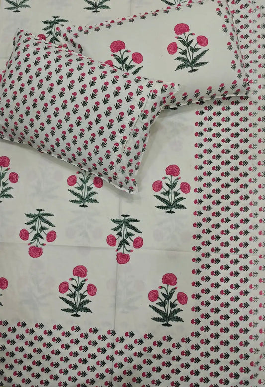Super King Size Jaipuri Sanganeri Cotton Bedsheet 9x9 ft With 2 Pillow Covers by ASC Fashion Store