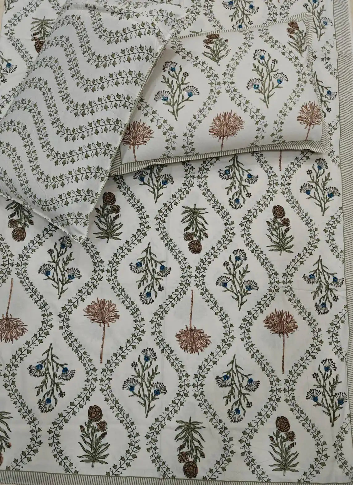 Super King Size Jaipuri Sanganeri Cotton Bedsheet 9x9 ft With 2 Pillow Covers by ASC Fashion Store