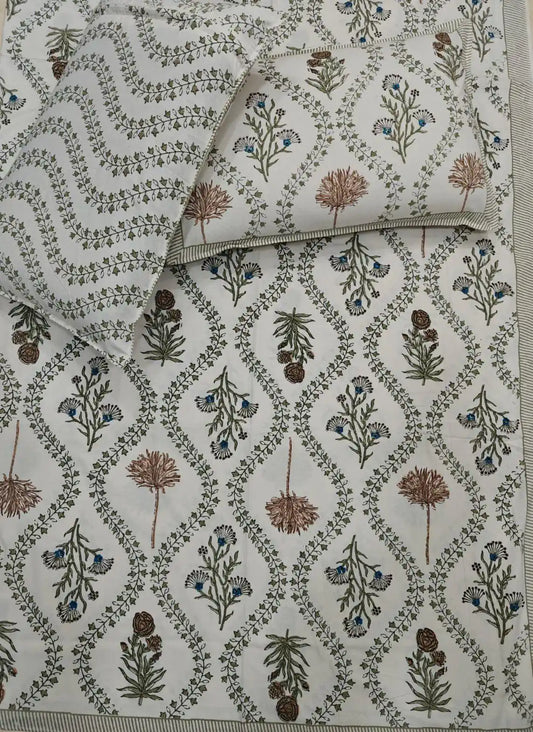 Super King Size Jaipuri Sanganeri Cotton Bedsheet 9x9 ft With 2 Pillow Covers by ASC Fashion Store
