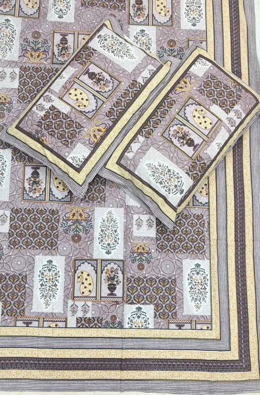 Super King Size Jaipuri Block Print Cotton Bedsheet 8x9 ft With 2 Pillow Covers by ASC Fashion Store