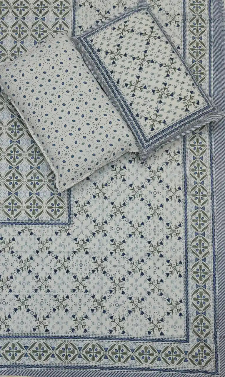 Super King Size Jaipuri Block Print Cotton Bedsheet 8x9 ft With 2 Pillow Covers by ASC Fashion Store