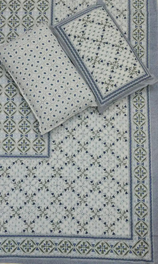 Super King Size Jaipuri Block Print Cotton Bedsheet 8x9 ft With 2 Pillow Covers by ASC Fashion Store
